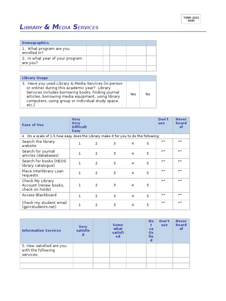 Library Services Feedback Survey | PDF | Libraries | Cyberspace