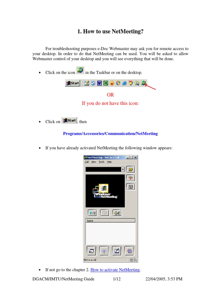 NetMeeting Setup and Usage Guide | PDF | Desktop Environment | Icon ...