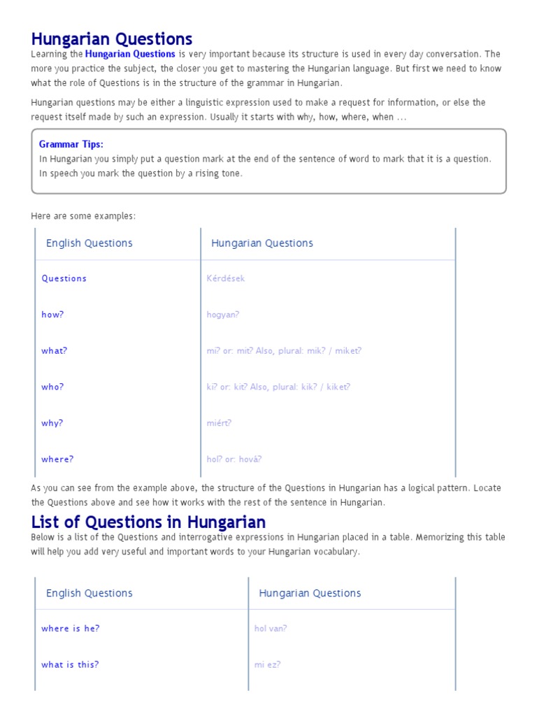 Hungarian Questions | PDF