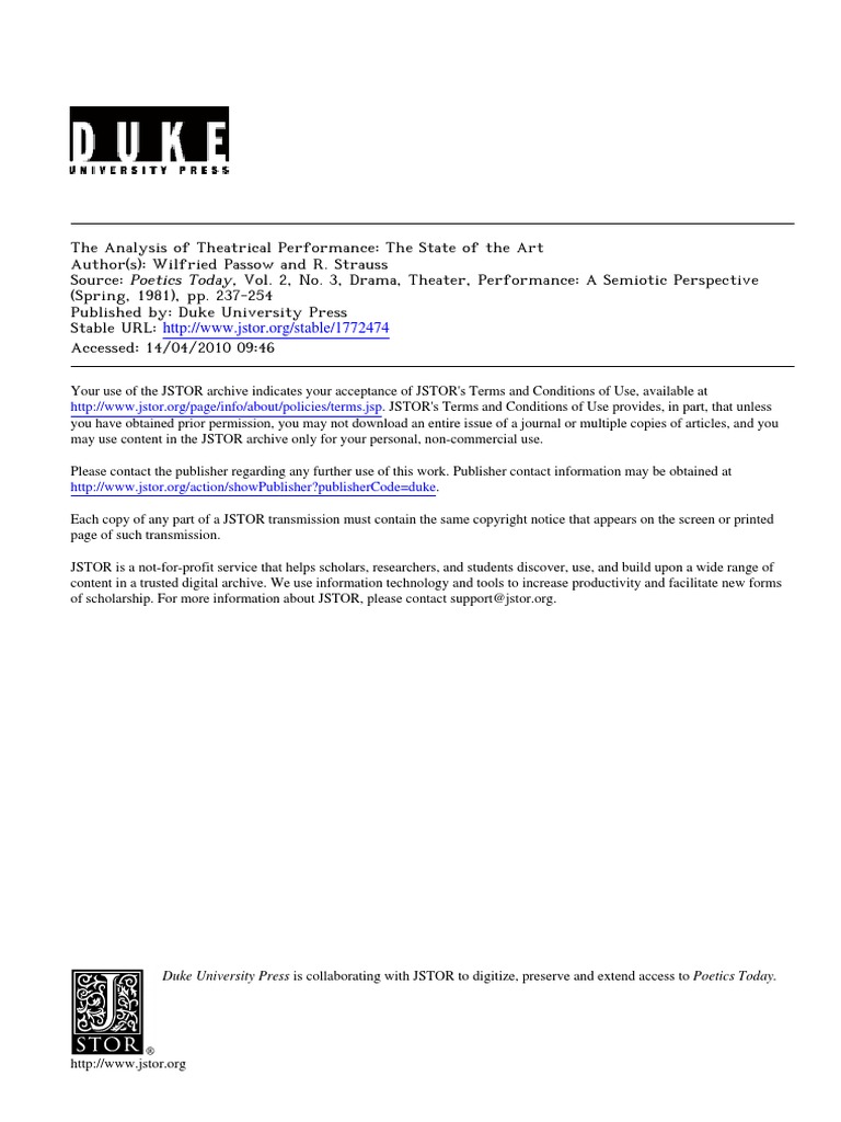 The Analysis Of Theatral Performance Pdf Nonverbal Communication