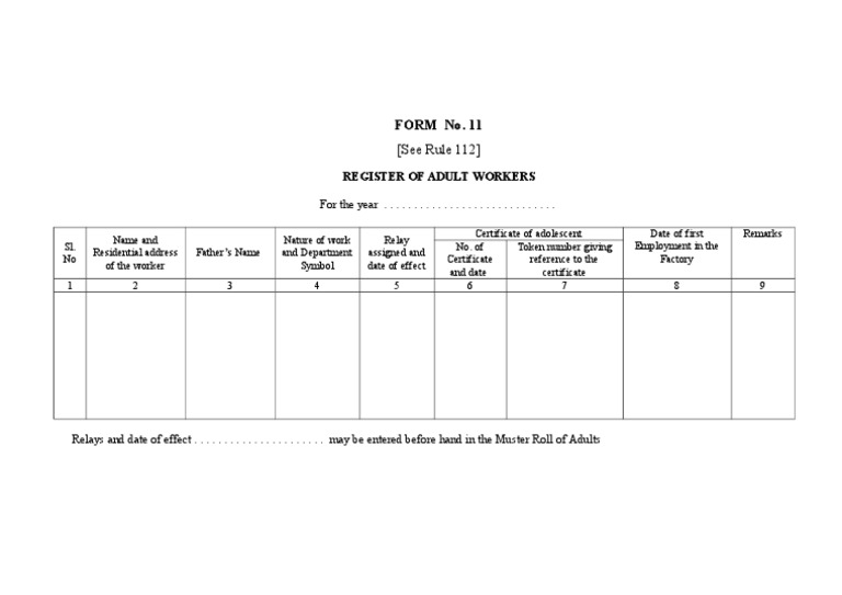 Register of Adult Workers Form 11 | PDF | Career & Growth