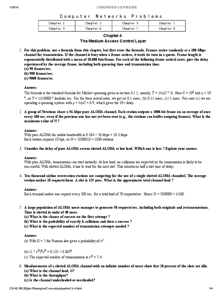 Computer Networks Problems: The Medium Access Control Layer | PDF ...