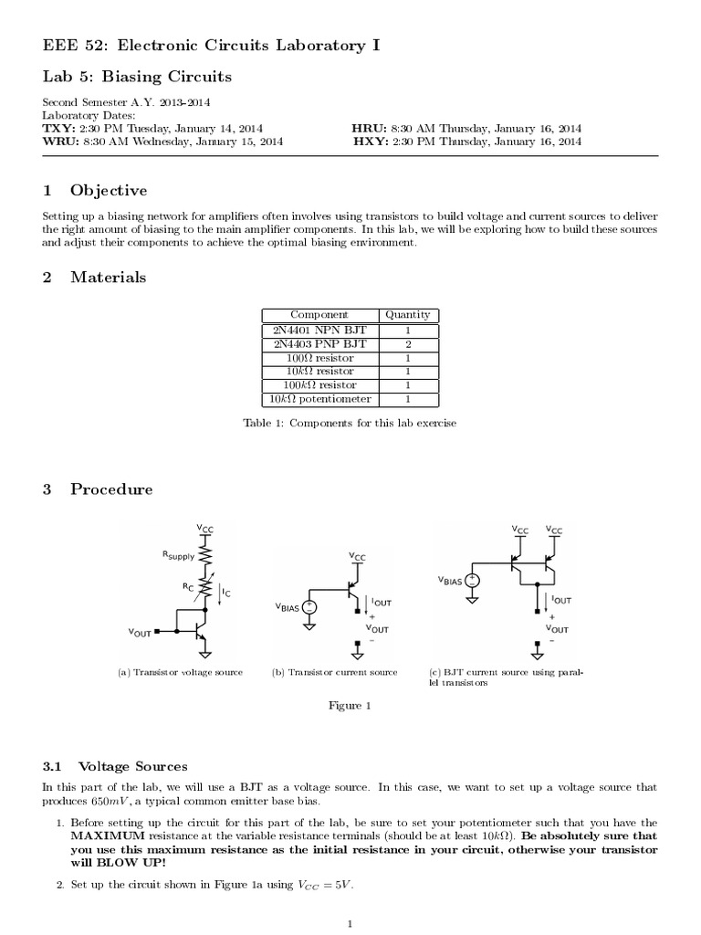 EEE 52 Electronic Circuits Laboratory I Lab 5 Biasing Circuits PDF