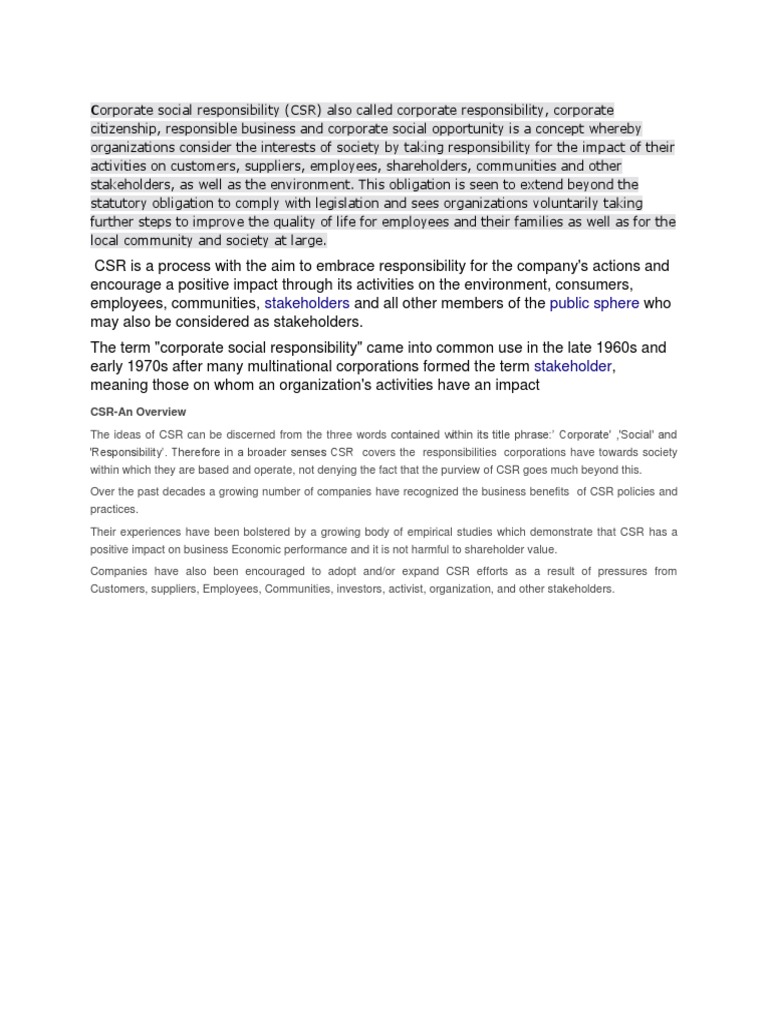 Corporate Social Responsibility | PDF