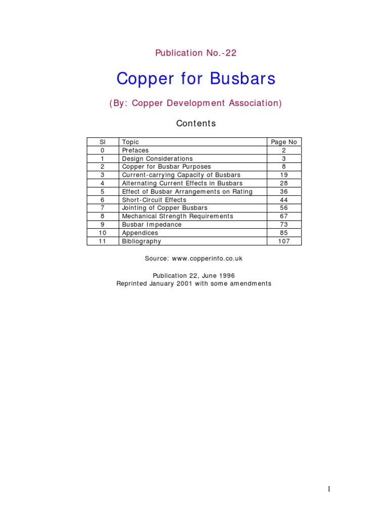 (CDA) Pub22 Copper for Busbars Electrical Resistivity And