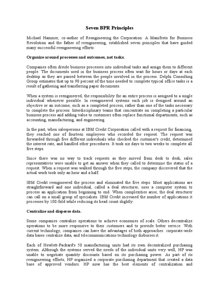 Seven Bpr Principles Pdf Business Process Accounts Payable