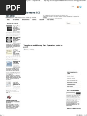 Transform And Moving Part Operation Point To Point Unigraphics Siemens Nx Tutorial Areas Of Computer Science Software