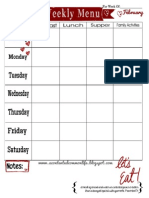 Weekly Menu Plan Printable - February