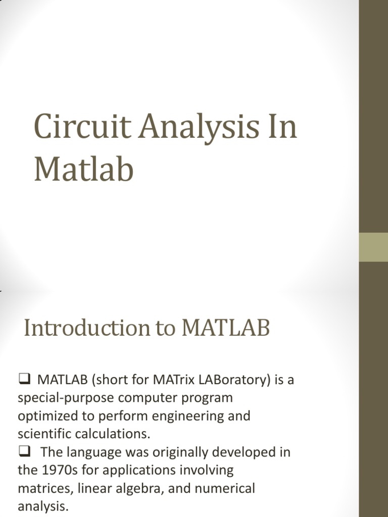 Circuit Analysis in Matlab Circuit Diagram
