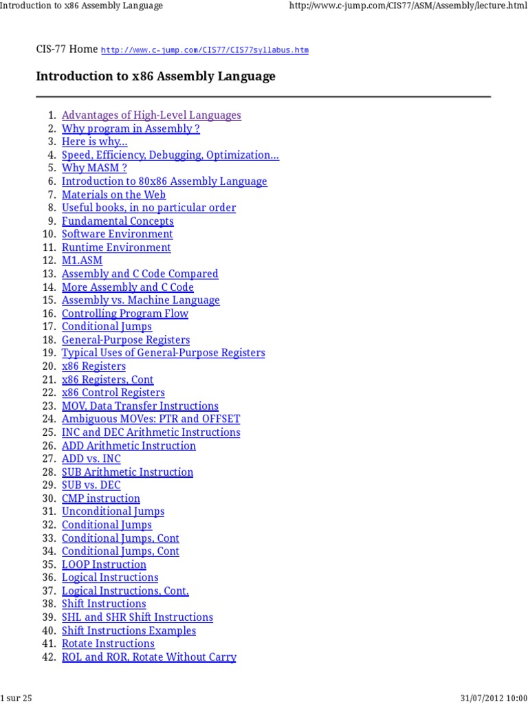 Intro To x86 | PDF | Assembly Language | Instruction Set