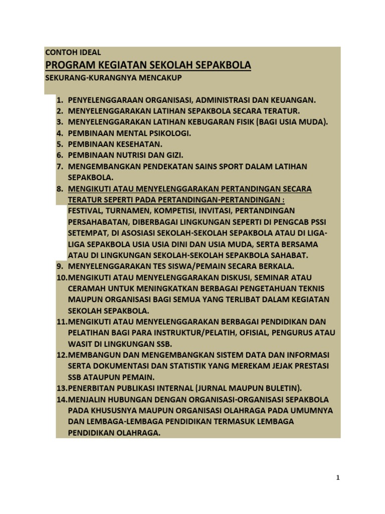 Program Kegiatan Sekolah Sepakbola | PDF