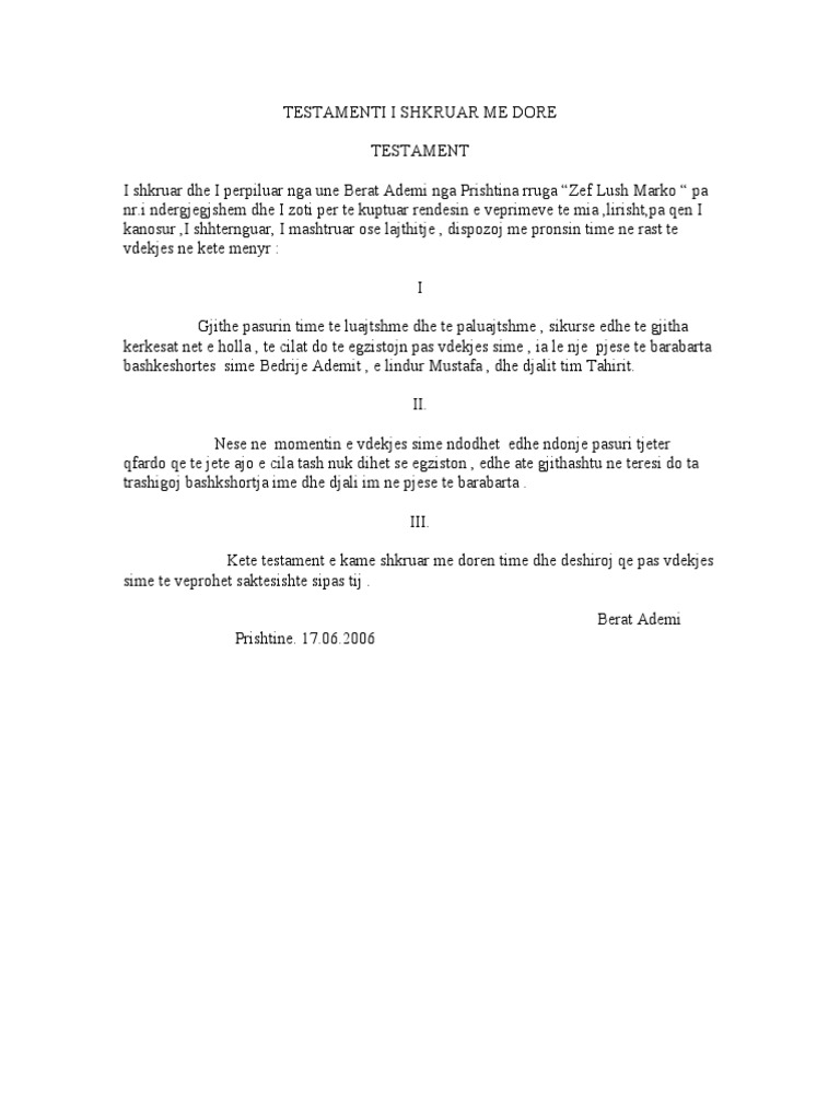 Testament I Shkruar Me Dorë | PDF