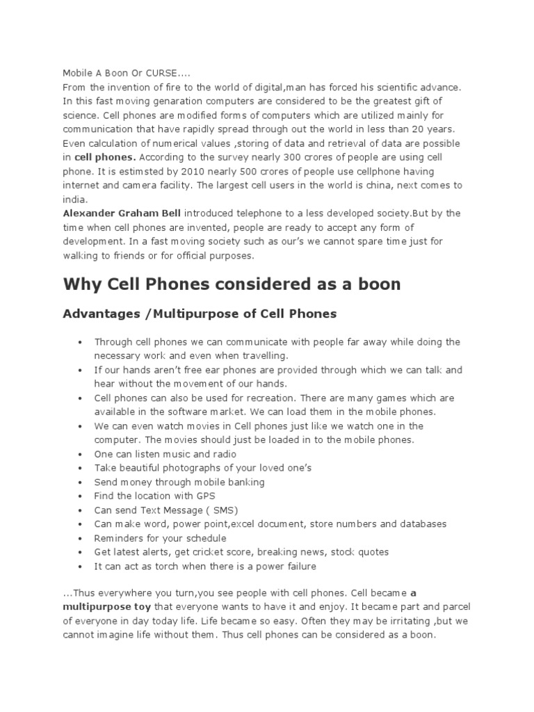 essay on mobile phone boon or curse