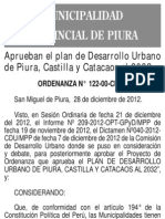Municipalidad de Piura ORDENANZA N° 122-00-CMPP