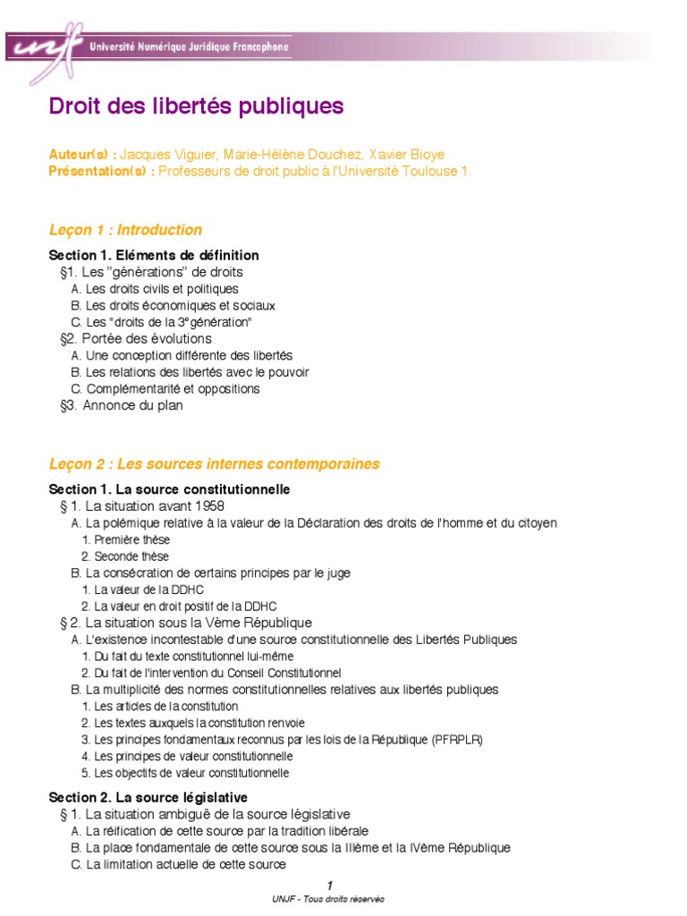 UNJF - plan Droit des libertés publiques | PDF | Libertés publiques ...