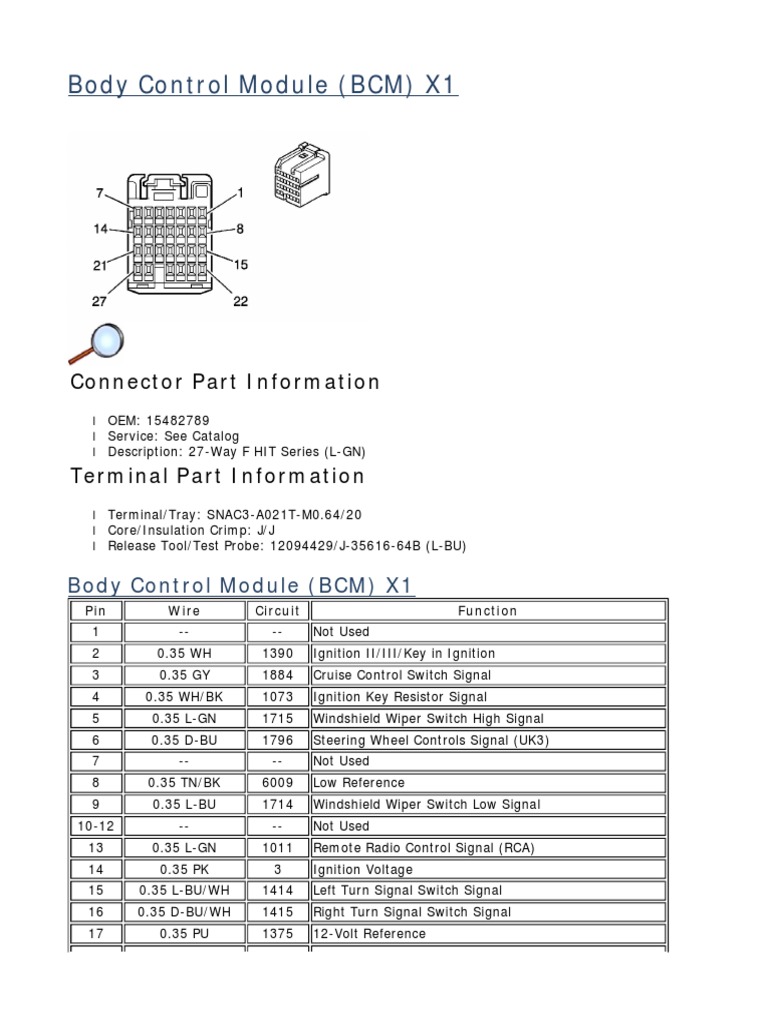 Body Control Module Pinouts | Switch | Electrical Connector