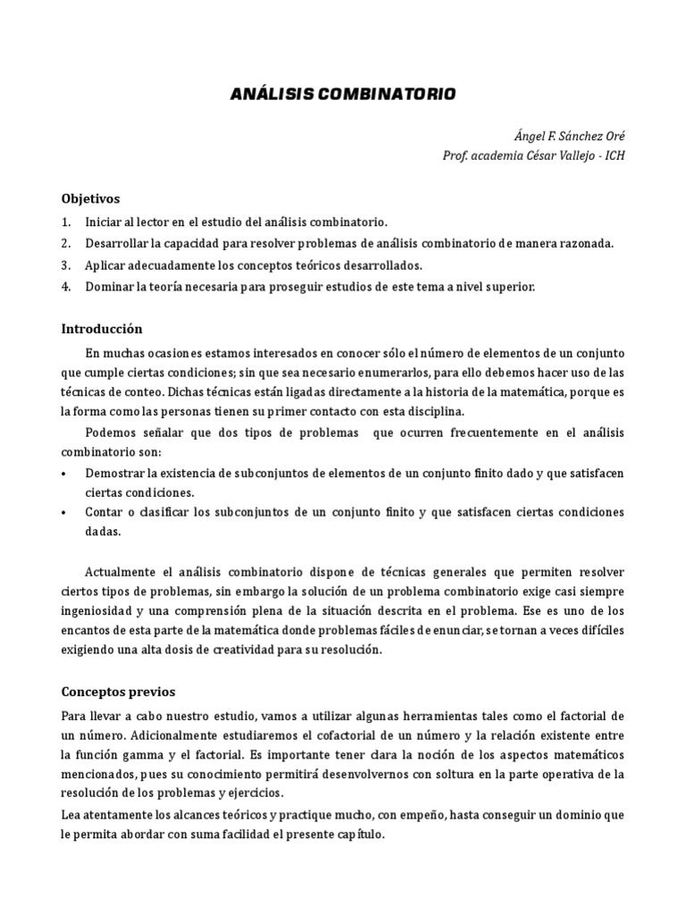 Analisis Combinatorio | PDF | Combinatoria | Probabilidad