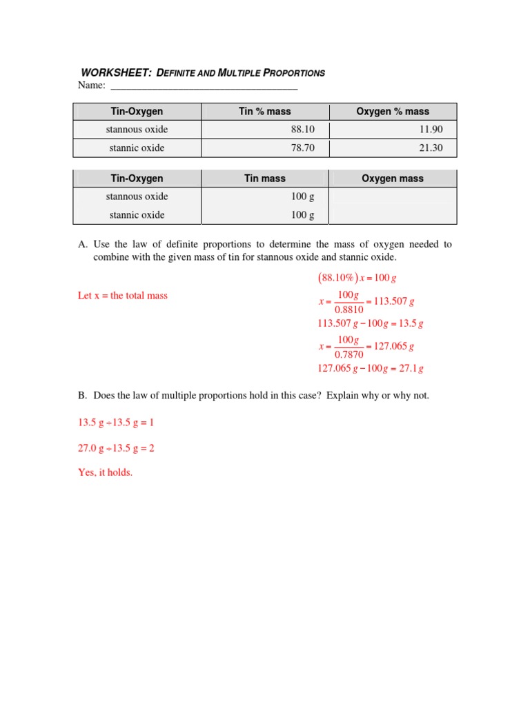 Law Of Multiple Proportion Sets Of Chemical Elements Materials