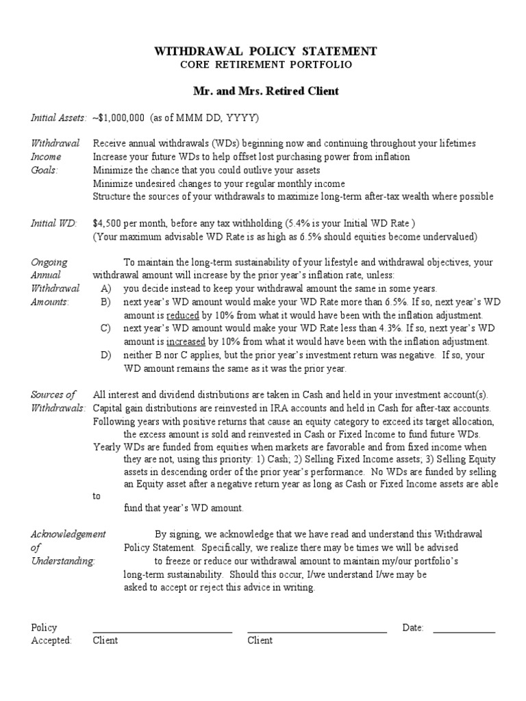 Guyton Sample WPS Withdrawal Policy Statement PDF Business