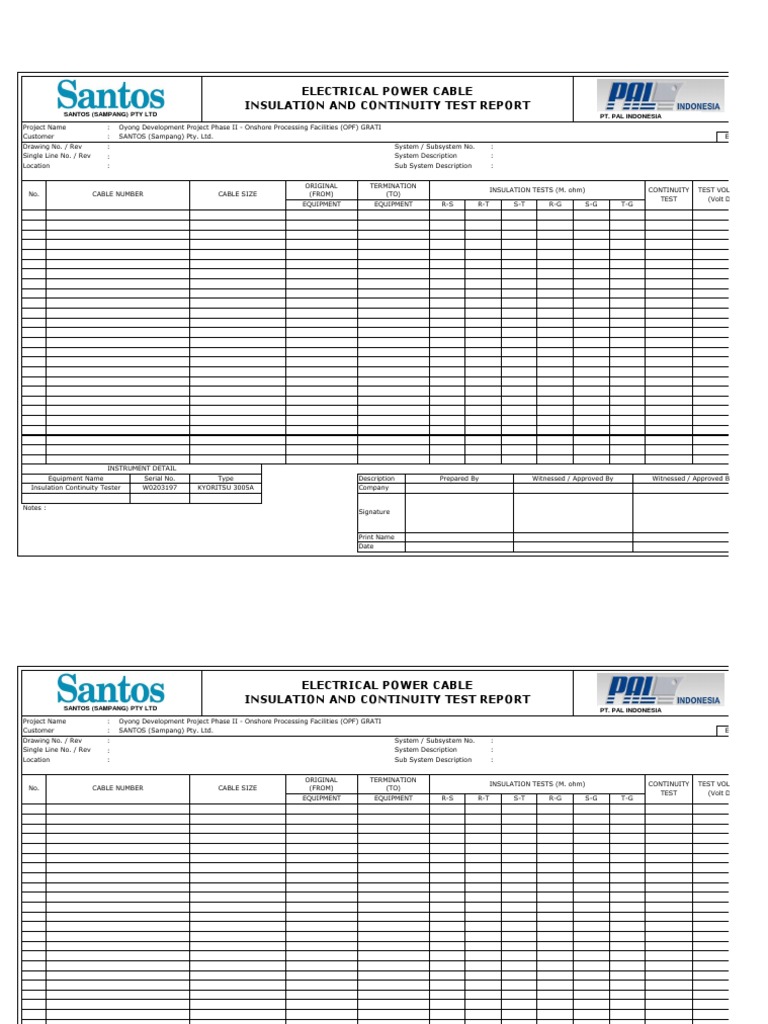 Report Continuity & Megger Test PDF Voltage Insulator (Electricity)