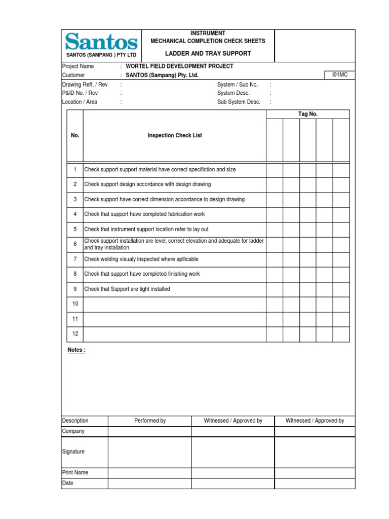 Instrument Mechanical Completion Checklist | PDF