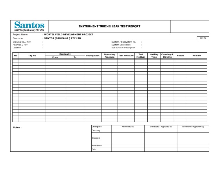 Instrument Tubing Leak Test Report | PDF | Business | Computers
