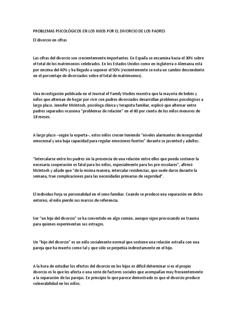 Impacto del Divorcio en los Hijos | PDF | Divorcio | Adultos
