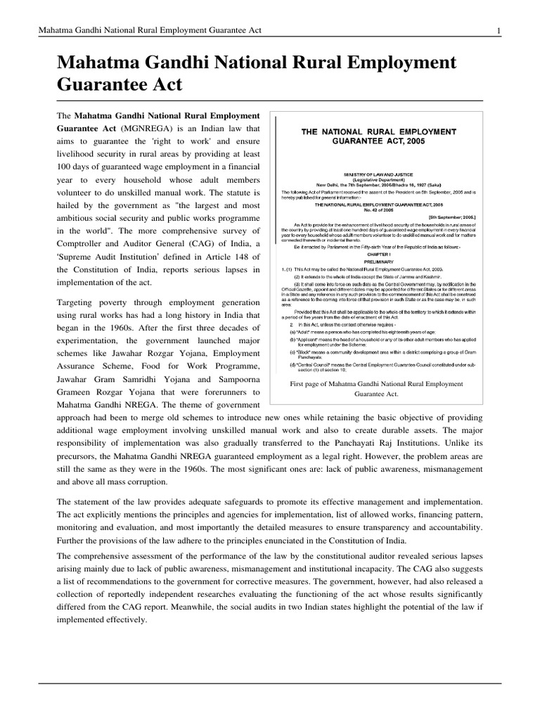 Image Result For The Mahatma Gandhi National Rural Employment Guarantee Act