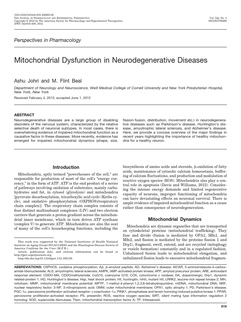 Mitochondrial Dysfunction in Neurodegenerative Diseases | PDF