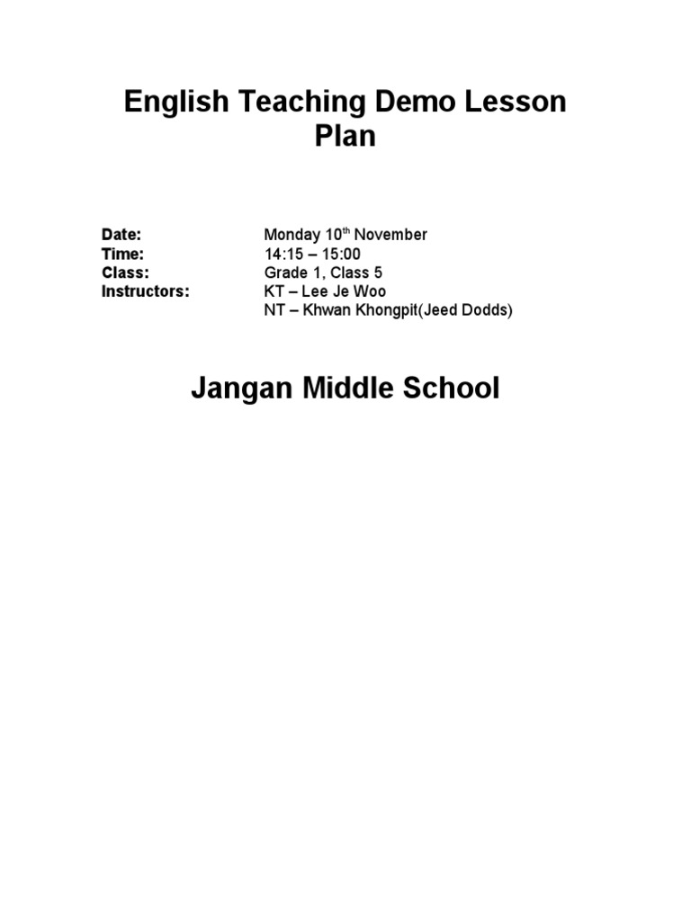 English Teaching Demo Lesson Plan: Date: Time: Class: Instructors | PDF ...