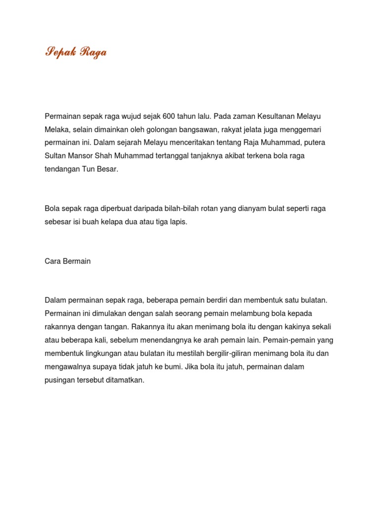 Sejarah dan Cara Bermain Sepak Raga | PDF