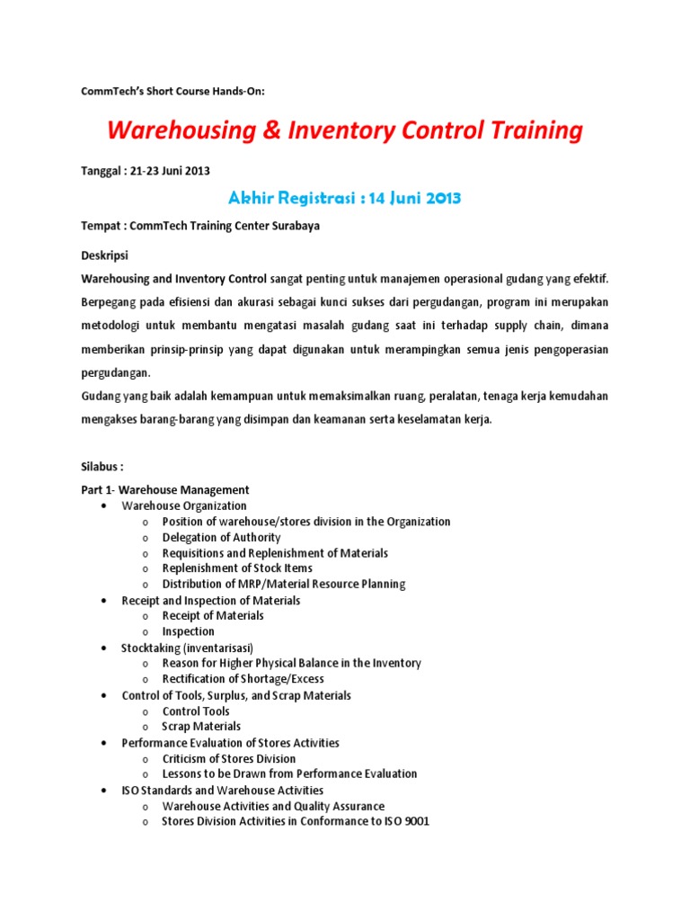 Warehousing & Inventory Control Course | PDF | Warehouse | Inventory