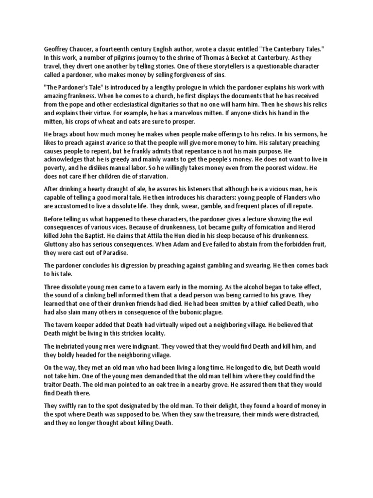The pardoner s tale summary pdf religion and belief