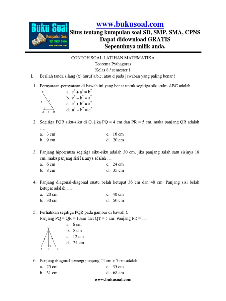 Contoh Soal Latihan Matematika Teorema Pythagoras Kelas 8 SMP