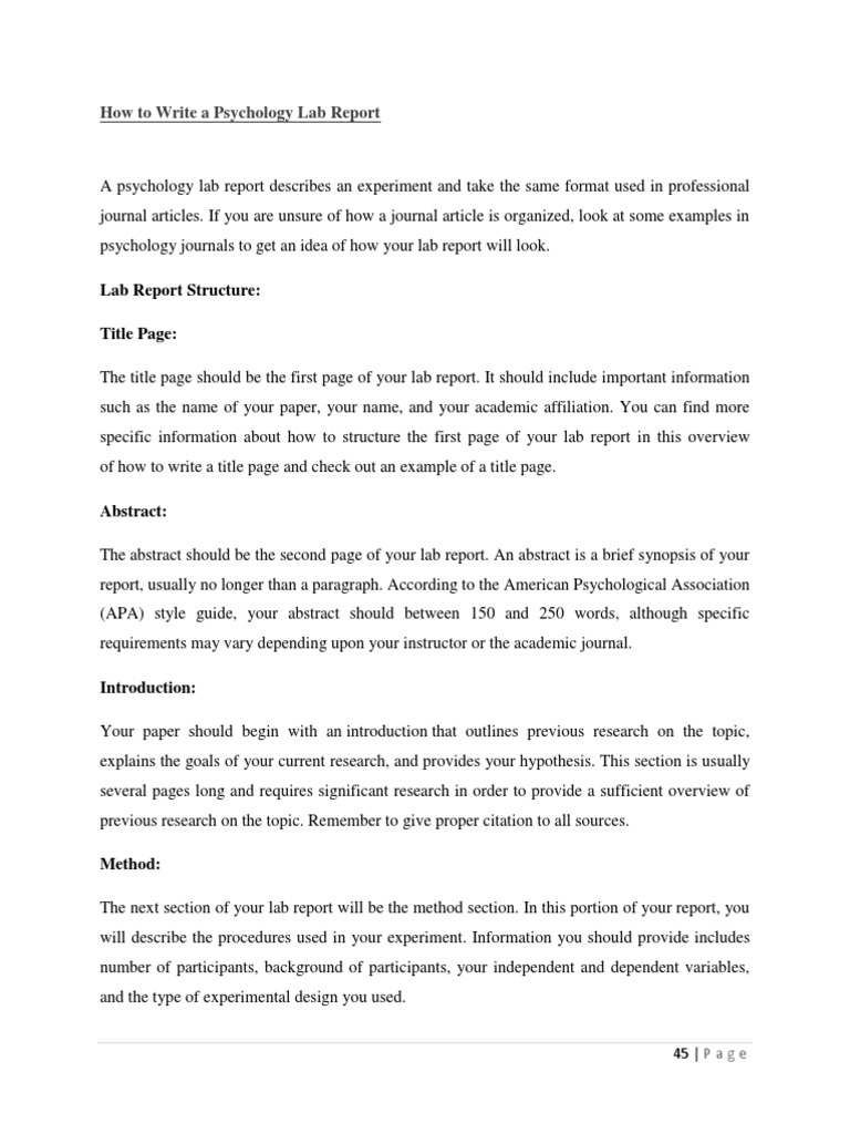 How To Write A Psychology Lab Report Abstract Summary Experiment