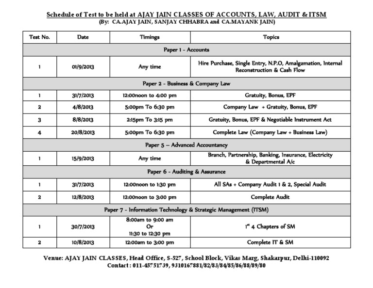 Ajay Jain Classes Test Schedule | PDF