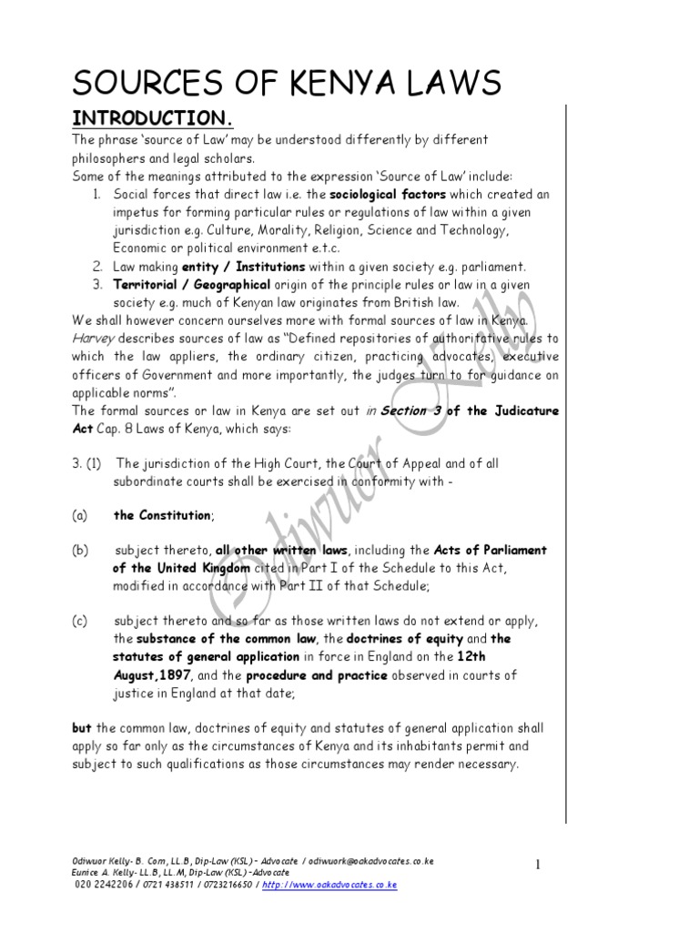 Sources of Kenya LawsModified For CCM On 26042011 PDF Precedent