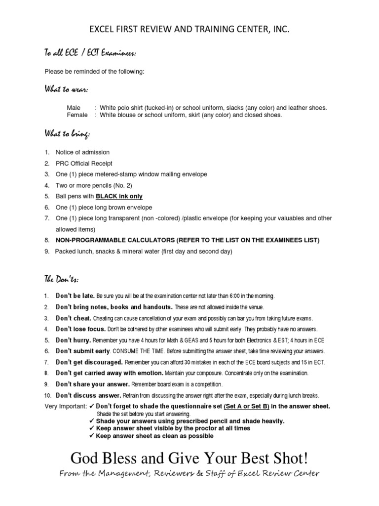 ECE/ECT Exam Preparation Guidelines | PDF