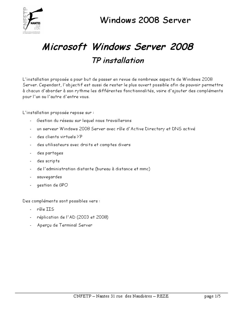 Installation et Administration de Windows 2008 Server | PDF | Windows ...