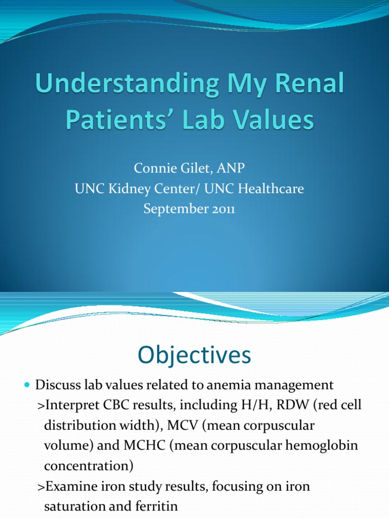 Understanding Lab Values When On Dialysis2 PDF Anemia Dialysis