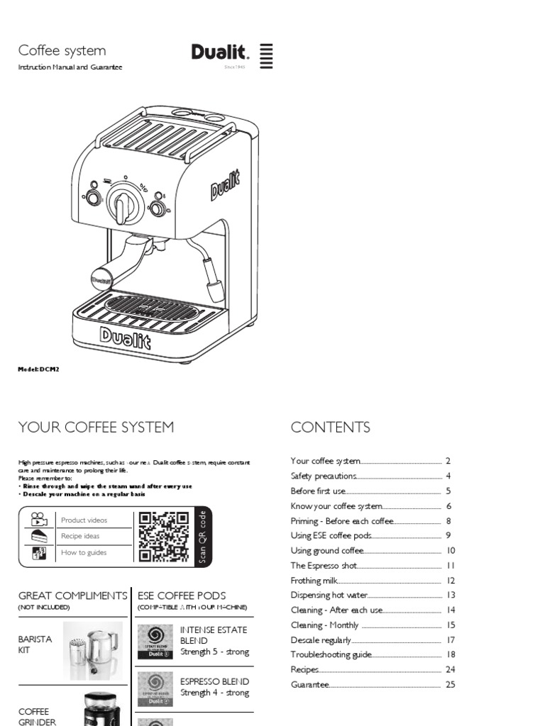 Dualit Coffee System Instruction Manual Gb Non Alcoholic Drinks Hot