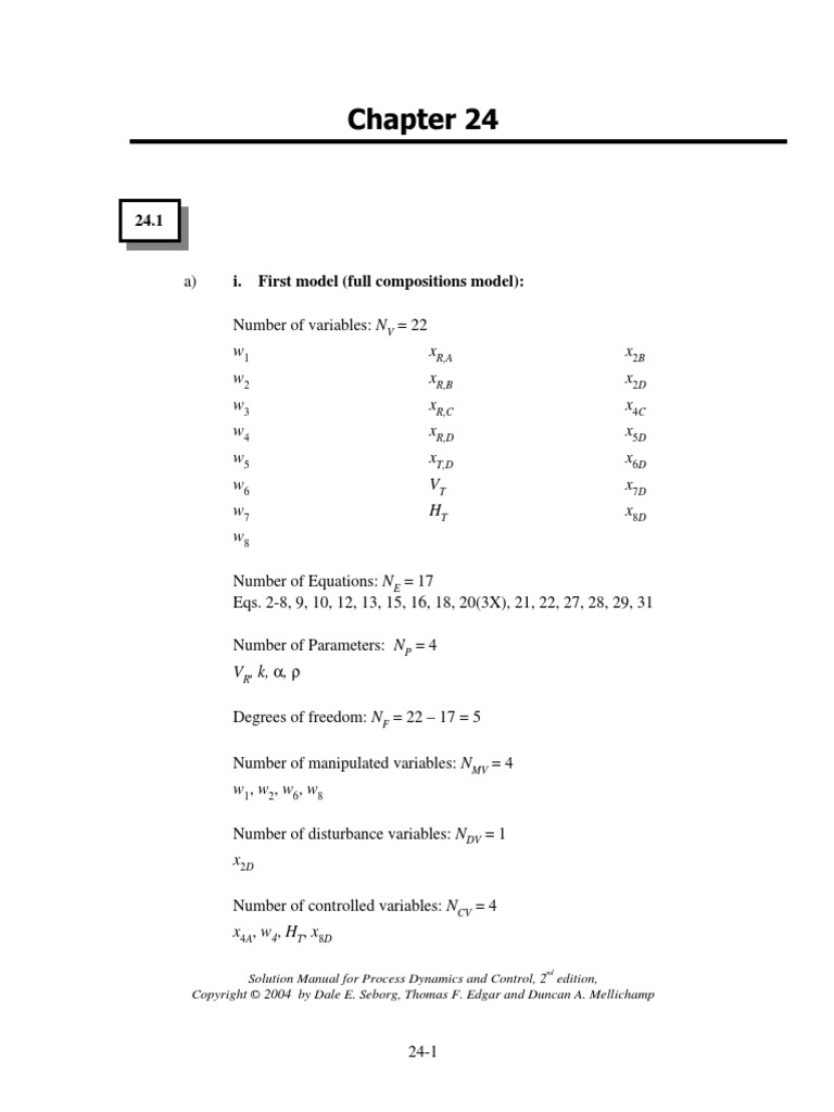 Process Dynamics and Control, Ch. 24 Solution Manual | PDF | Equations ...