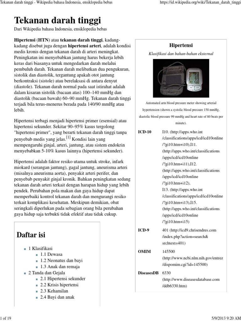 Tekanan Darah Tinggi - Wikipedia Bahasa Indonesia 