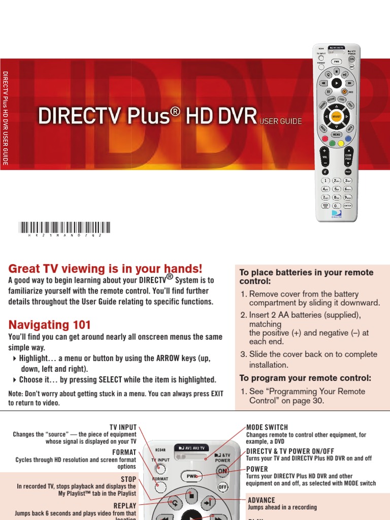 DirecTV DVR HR23 Manual PDF High Definition Television Digital Video Recorder