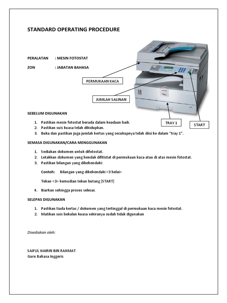 Standard Operating Procedure Photostat