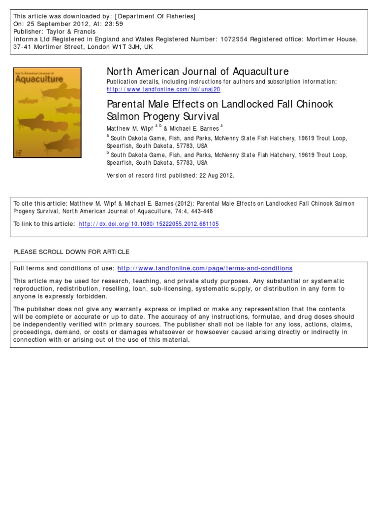 Male Effects on Salmon Progeny Survival | PDF | Rainbow Trout