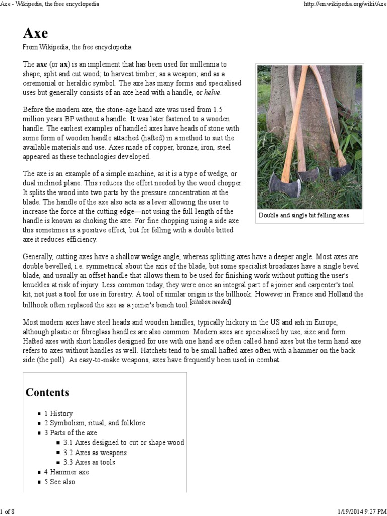 Axe - Wikipedia, The Free Encyclopedia | PDF | Axe | Tools