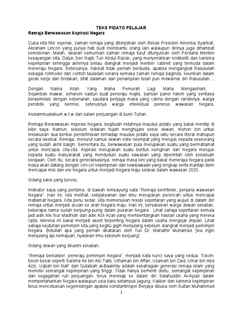 Teks Pidato Pelajar