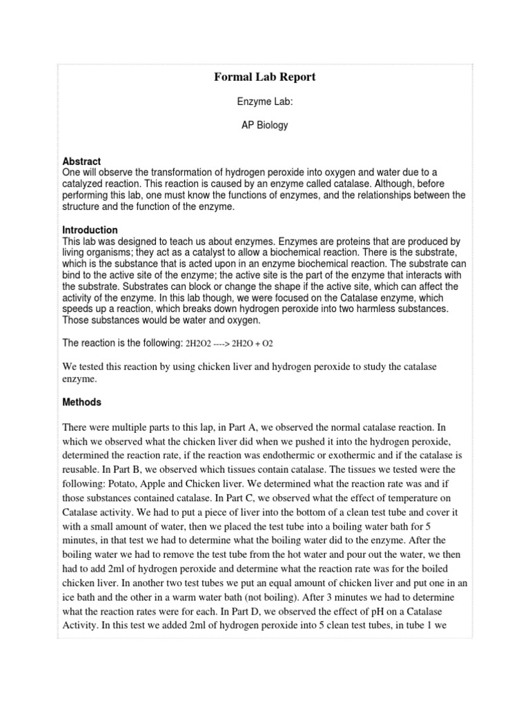 Enzyme+Catalase+Lab+Report Catalase Peroxide