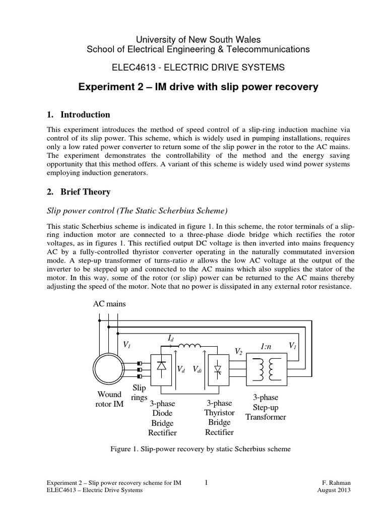 Experiment 2 - Iduction Motor Drive Using Slip Power Recovery | PDF ...